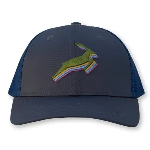 Antelope Trucker Hat / Anchor Polycotton Blend with Prussian Mesh and Indian Corn Antelope