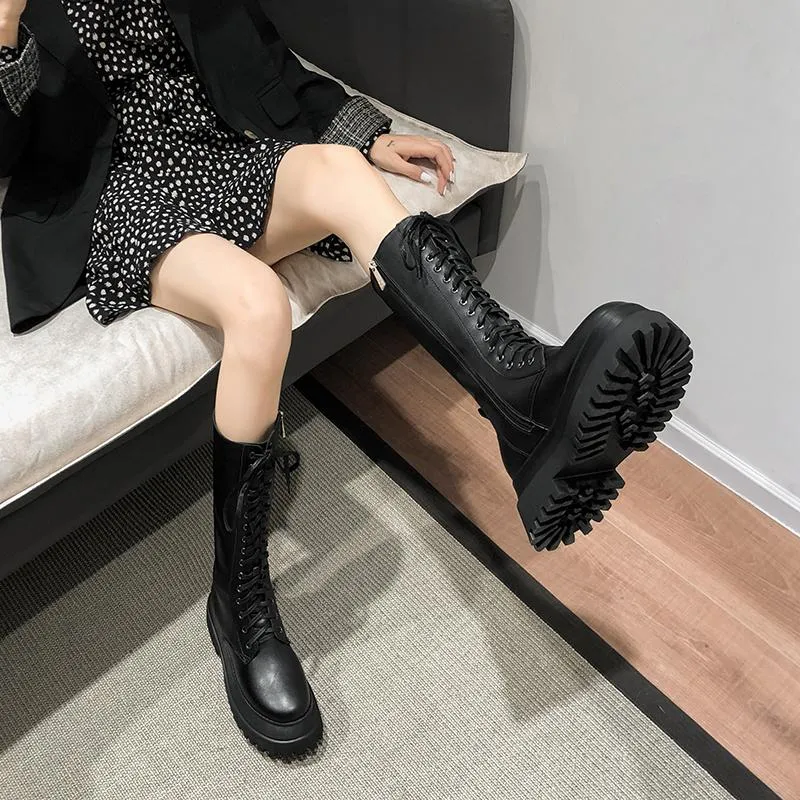 Black Grunge Aesthetic Thick Platform High Combat Boots