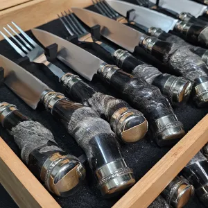 Exclusive Black Antelope Horn Cutlery Set with Double Alpaca - Handcrafted Argentine Artistry