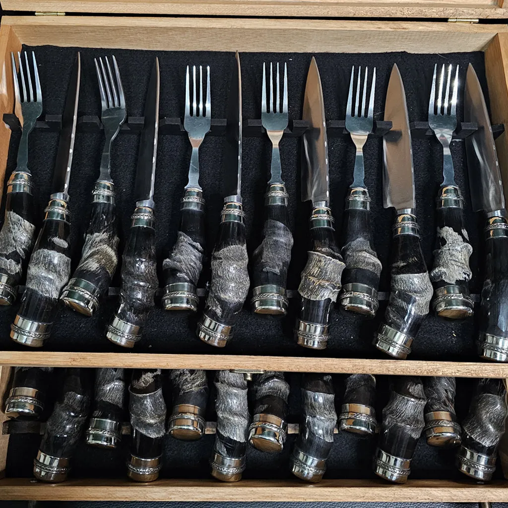 Exclusive Black Antelope Horn Cutlery Set with Double Alpaca - Handcrafted Argentine Artistry