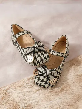 Houndstooth Bow Accent Mary Jane Shoes By Liv and Mia