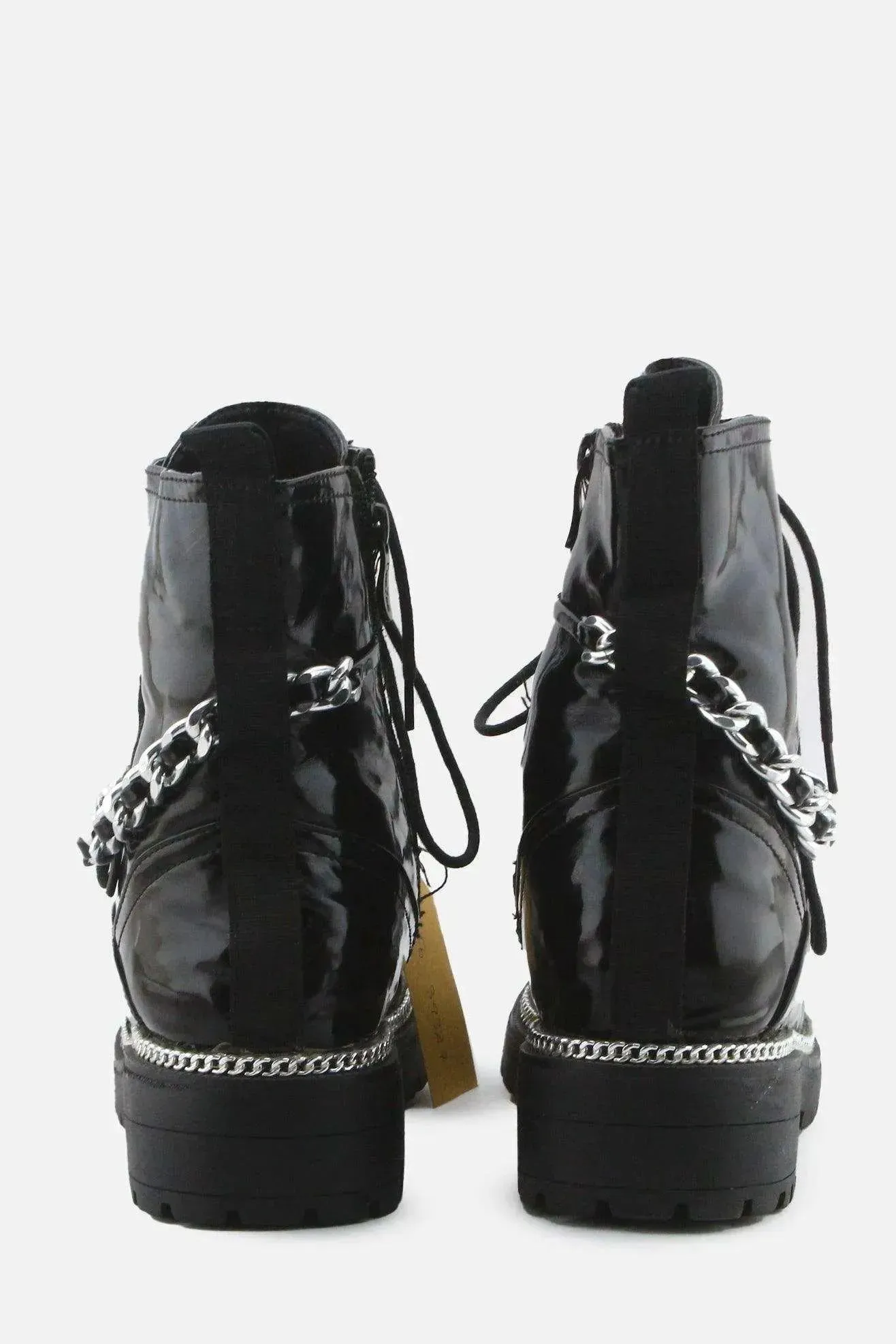 I Love DeeZee Zipper Laces Chain Straps Combat Ankle Boots | 100% Synthetic Leather