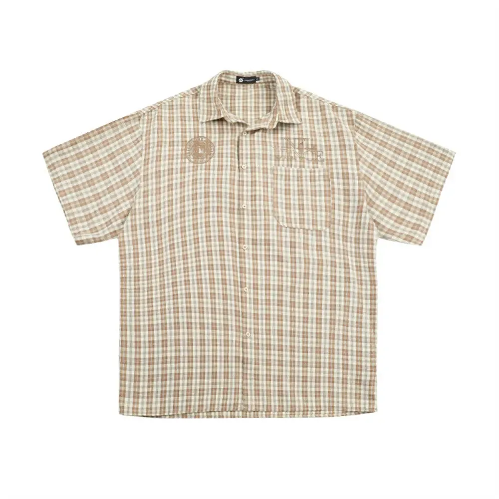 Japanese Short Sleeve Plaid Shirt Men's Summer