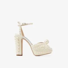 Jimmy Choo satin platform sandals Sacaria 120 with pearls, white