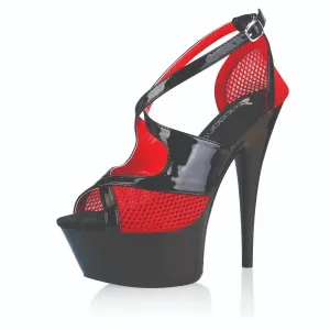 Lapdance Red Black Fishnet Platform Criss Cross Sandals