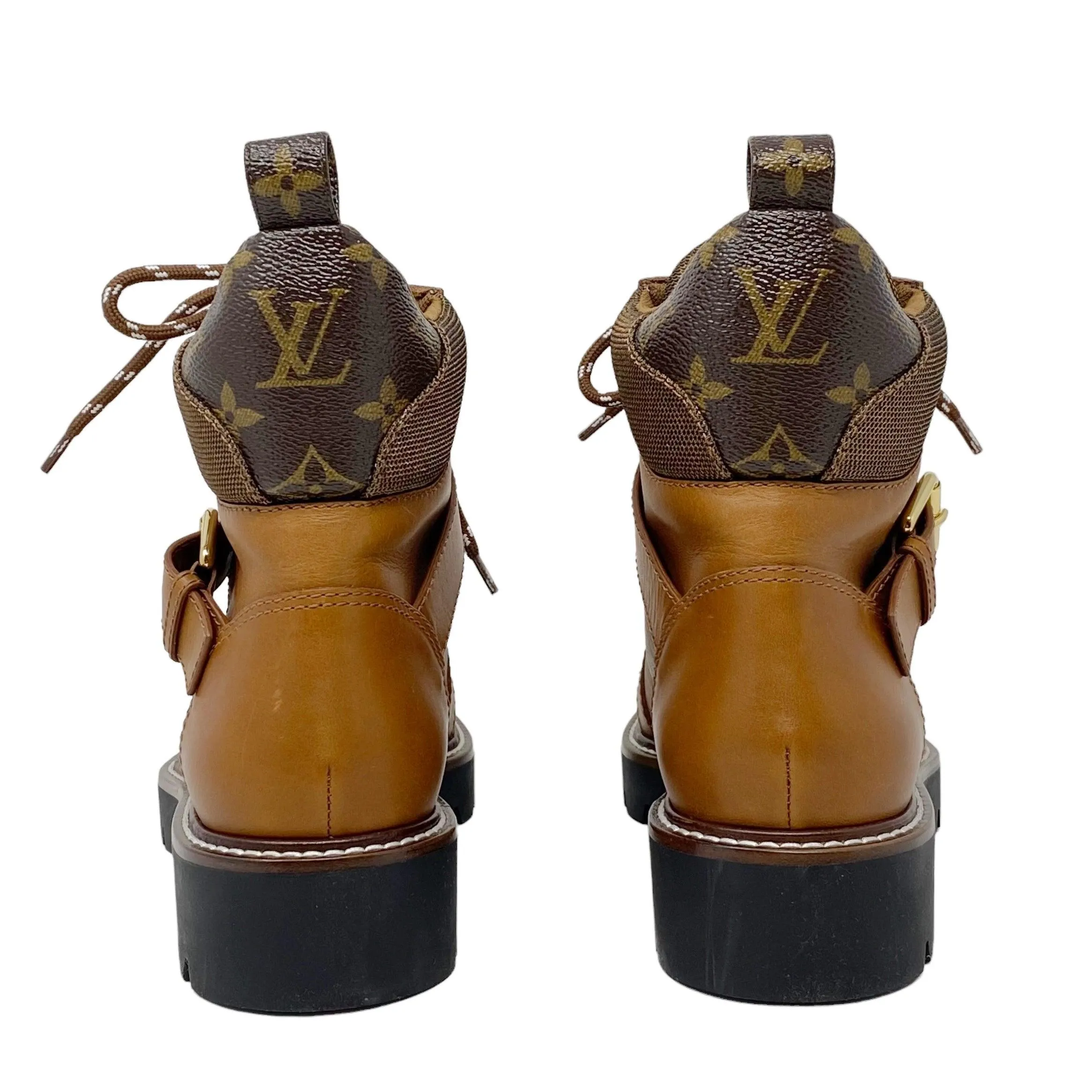 Louis Vuitton Cognac Monogram Ranger Combat Boots 38