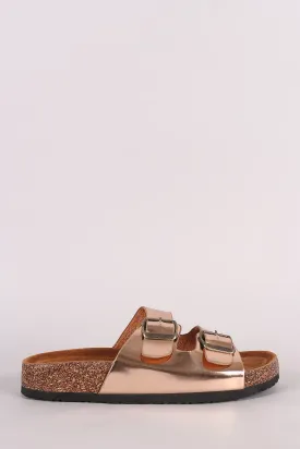 Metallic Patent Buckled Footbed Sandal