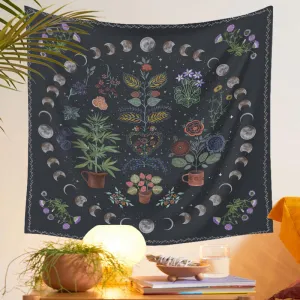 Moon Phase Botanical Velvet Tapestry