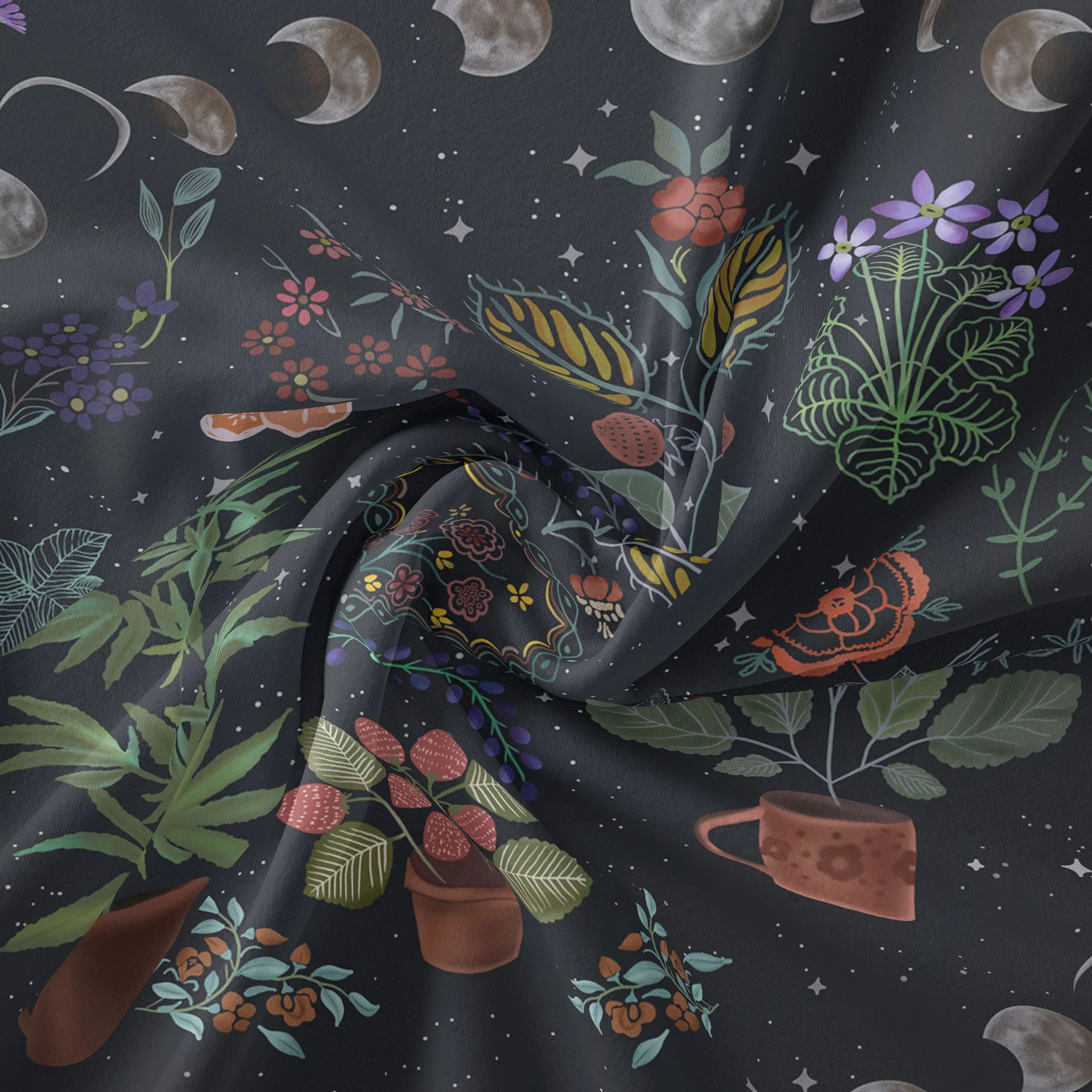 Moon Phase Botanical Velvet Tapestry