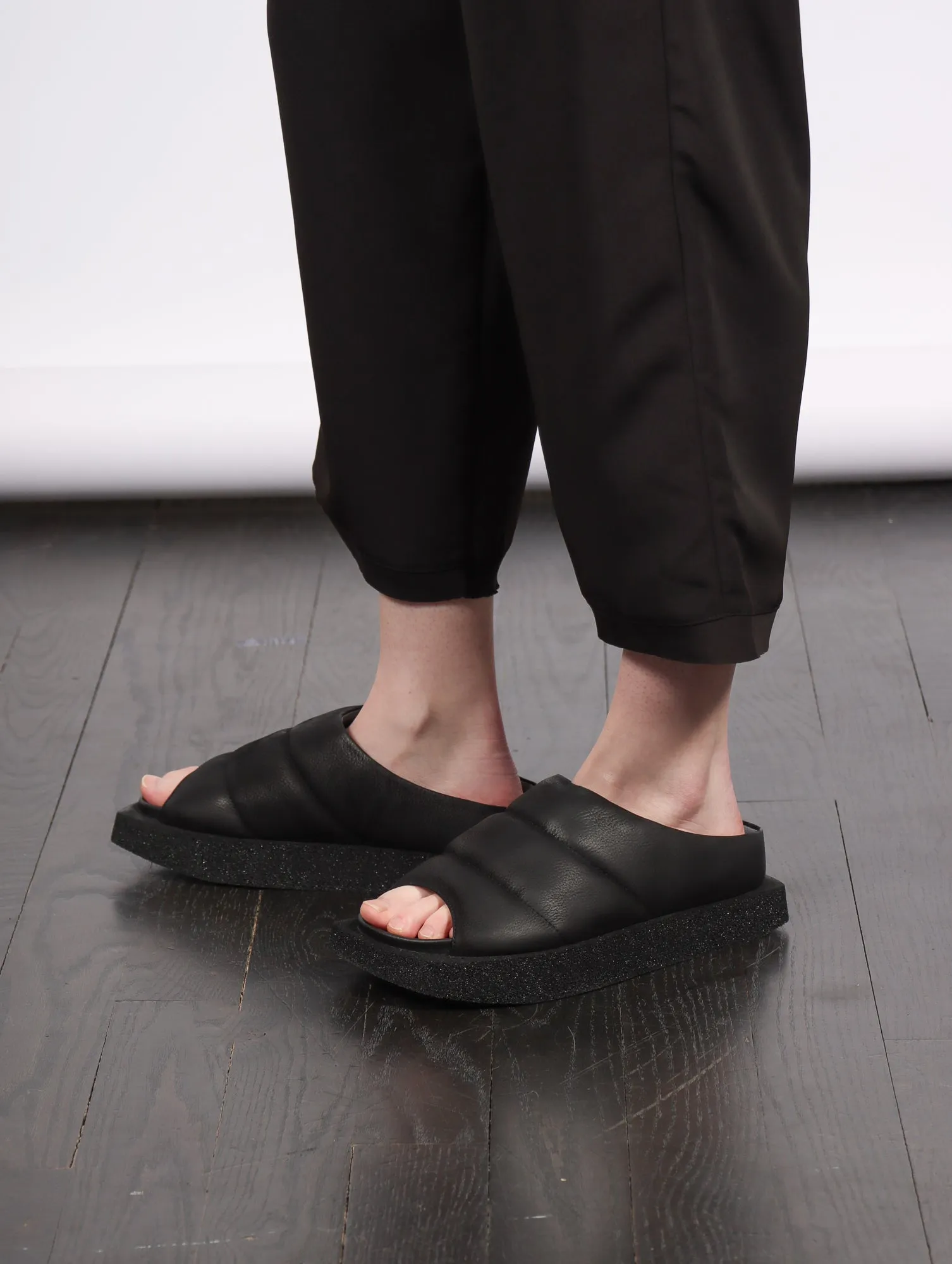 Square Puff Slide in Black by Lofina