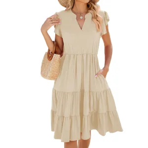 V-neck Loose Short Sleeve Stitching Dress