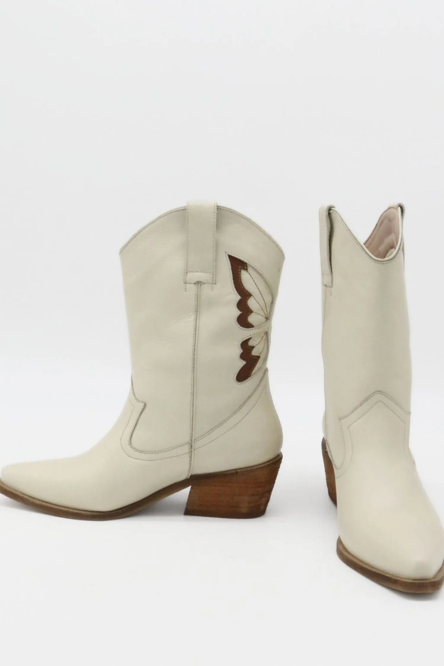 Woodstock western cowboy boots in off white leather womens shoes